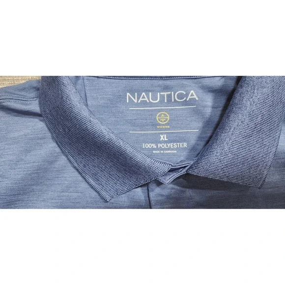 Nautica Mens XL Blue Heathered Wicking Performance Short Sleeve Polo Shirt - Picture 2 of 12